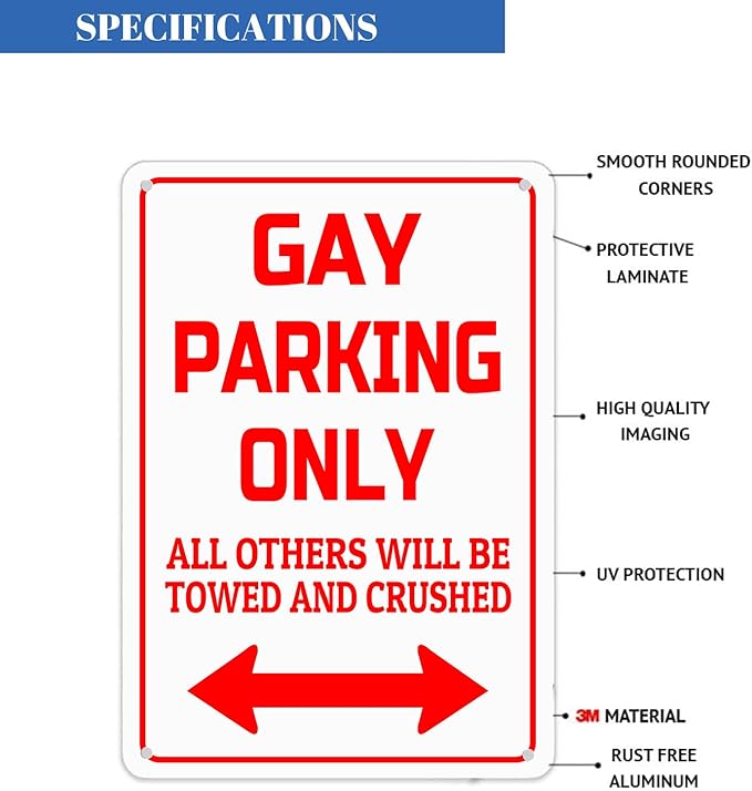 HBXNZ Gay Parking Only Sign Funny Gay Plaque Garage Bar Wall Decor Home Decor Art Tin Sign Indoor & Outdoor Use 8X12 Inches