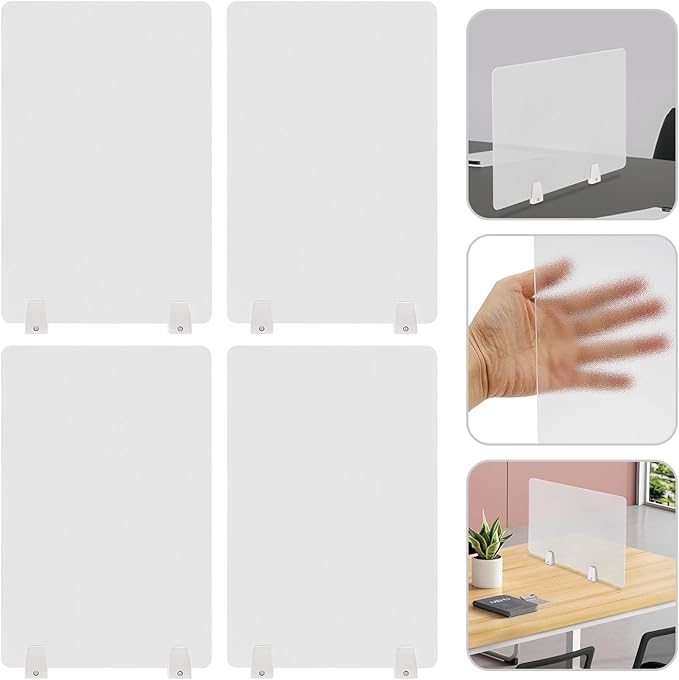 4 Pcs Desk Divider Privacy Panel, 23.6”L X15.8”W Frosted Acrylic Desk Privacy Panels with 8 Clamps for Offices Schools Call Centers (Frosted Color)