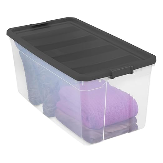 Sterilite 6-Pack Modular Stacker Box, Durable Clear Plastic Storage Bins with Latching Lids, 200 Quart - Stackable Organizing Container Boxes for Closet, Bathroom, and Office