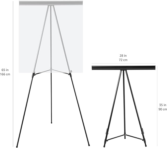Amazon Basics High Boardroom Aluminum Flipchart Whiteboard and Display Easel Stand with Adjustable Height Telescope Tripod, 35 x 2 x 28 Inches, Black