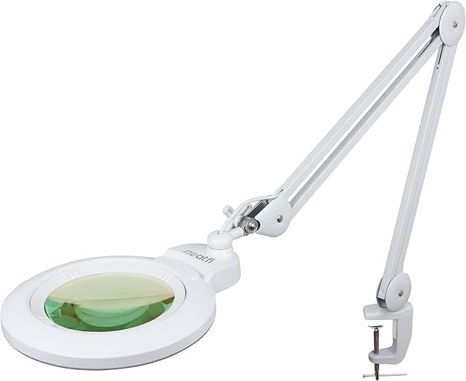 Neatfi XL Bifocal LED Magnifying Lamp, 7-Inch Acrylic Lens, 5D/20D Magnification, Hands-Free, Dimmable, 168 SMD LED, Adjustable Arm for Crafts, Reading, Close Work (White, CCT with Clamp)