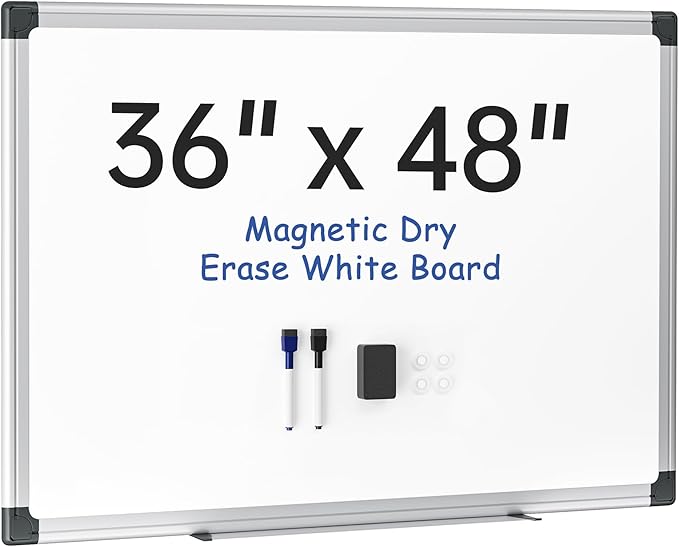 VUSIGN Magnetic Whiteboard 48" x 36", Large Dry Erase Board for Wall with Silver Frame, Wall-Mounted White Board for Office, Classroom & Home, Includes Markers, Magnets and Eraser