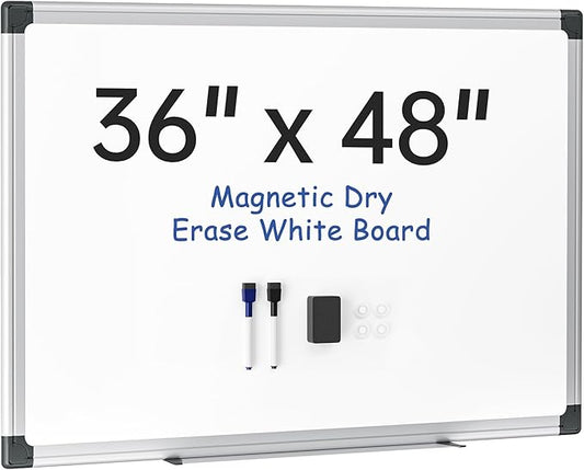 VUSIGN Magnetic Whiteboard 48" x 36", Large Dry Erase Board for Wall with Silver Frame, Wall-Mounted White Board for Office, Classroom & Home, Includes Markers, Magnets and Eraser