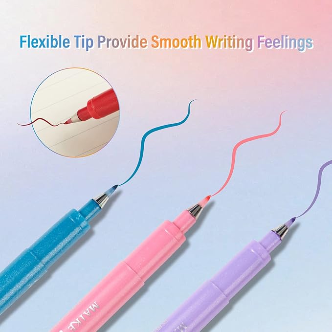 MAIKEDEPOT Sign Brush Pen, 15pcs Calligraphy pen Flair Pens Fine Point(0.4mm) Assorted Colors, Felt Tip Pens Art Brush Marker, Journaling Pen Set for Beginners Adult Hand Lettering Calligraphy