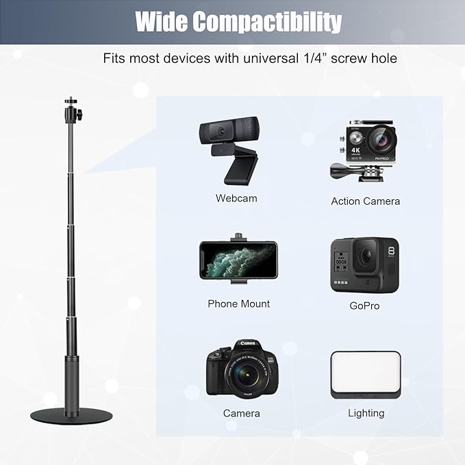 JCWINY Webcam Stand, 28 Inch Web Cam Stand for Desk, Adjustable Webcam Mount Camera Stand for Logitech Webcam C922 C930e C920S C920 C615 C960 C920x BRIO 4K NexiGo N60 and Others