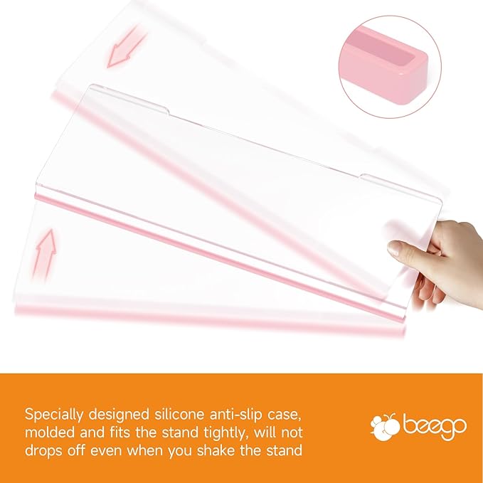 BEEGO Ergonomic Computer Keyboard Stand - Clear Acrylic Keyboard Riser Tilted Keyboard Holder Keyboard Tray with Lightpink Non-Slip Strip for Easy Typing at Home School Office Desk Accessories