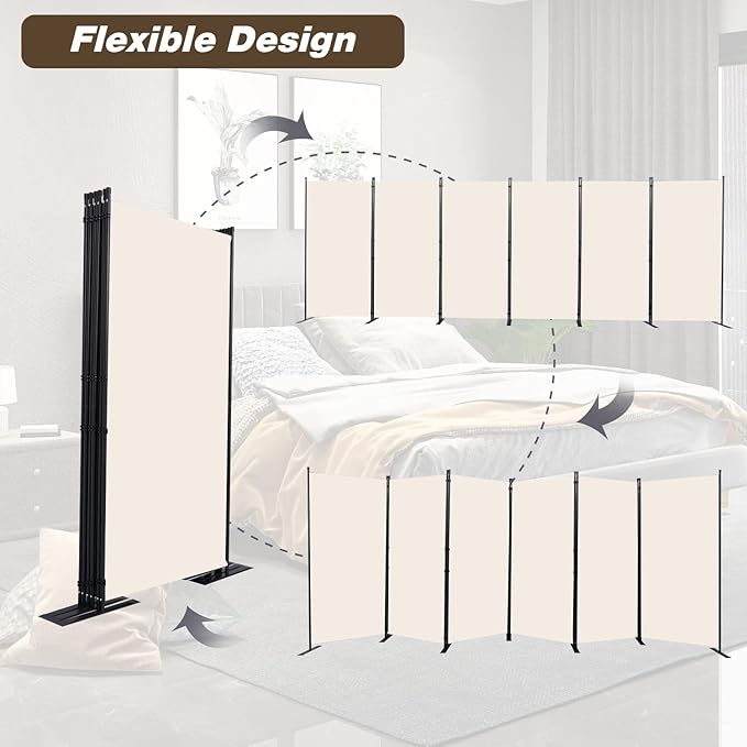 CHOSENM Room Divider, 6 Panel Folding Privacy Screens with Wider Support Feet, 6 Ft Portable Room Partition for Room Separator, 204" W X 71" H, Beige