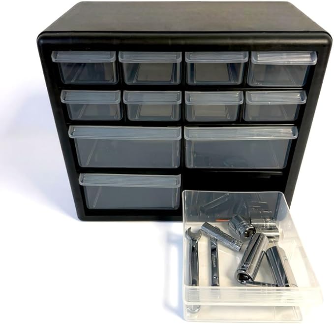 Homak 12-Drawer Parts Organizer, Black, HA01012001