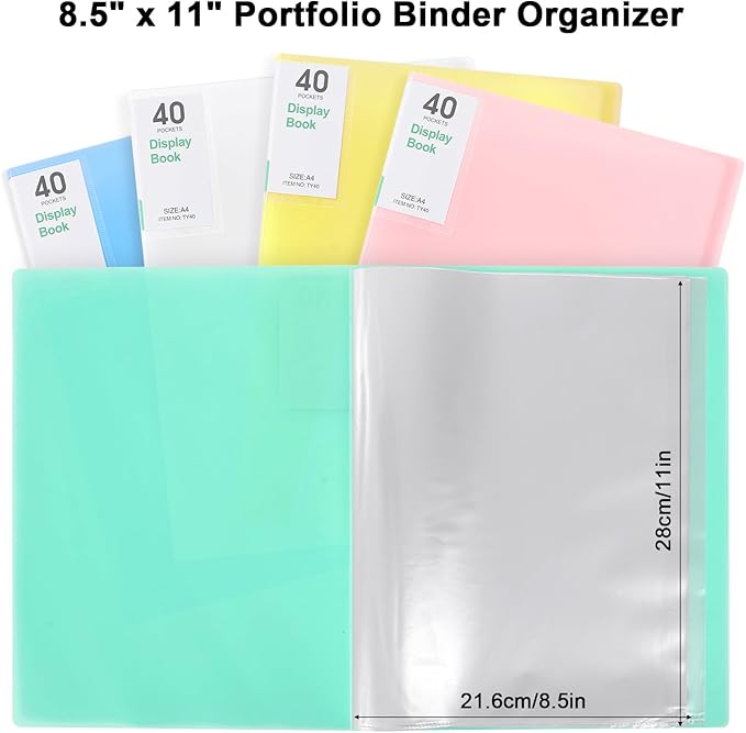 Phyxin Portfolio Binder, 40-Pocket Portfolio Folder 8.5" x 11", Displaying 80 Page Binder with Plastic Sleeves, Plastic Folders for Women & Men, Students, Teachers, Green