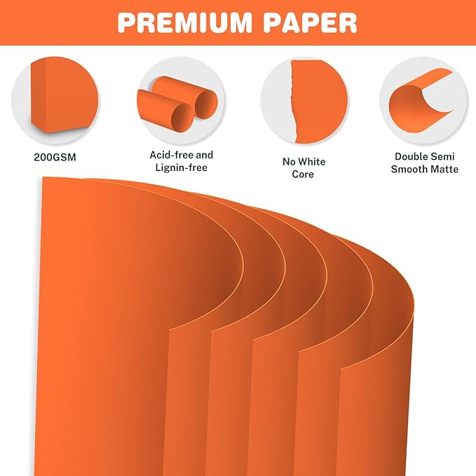 Cardstock 8.5 X 11, 40 Sheets, Pumpkin Orange Card Stock, 75lb/ 200gsm Orange Copy Paper and Printer Paper For Art, Drawing, DIY Cards, Craft, Construction, School & Office Supplies