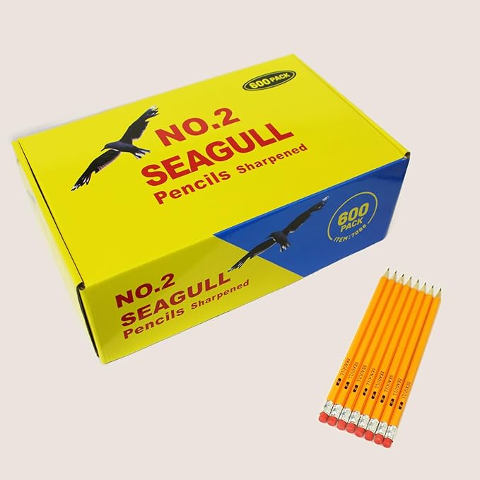 Seagull 600 Count Bulk Pack Pencils Pre-sharpened with Erasers, No. 2 HB Yellow Graphite Pencils for School Teacher Supplies, for Writing Drawing Sketching
