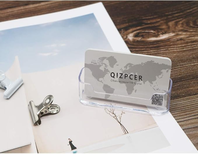 Qizpcer 16 Pack Clear Desktop Business Card Holder Display, Plastic Business Card Stand for Office