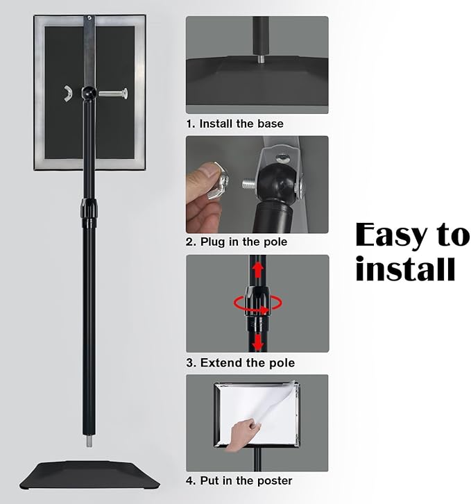 Golemas Adjustable Sign Stand for Display, with Upgraded Iron Base, Pedestal Floor Signage Stand Holder for Outdoor or Indoor Advertising (8.5 x 11, Black, 3Pack)