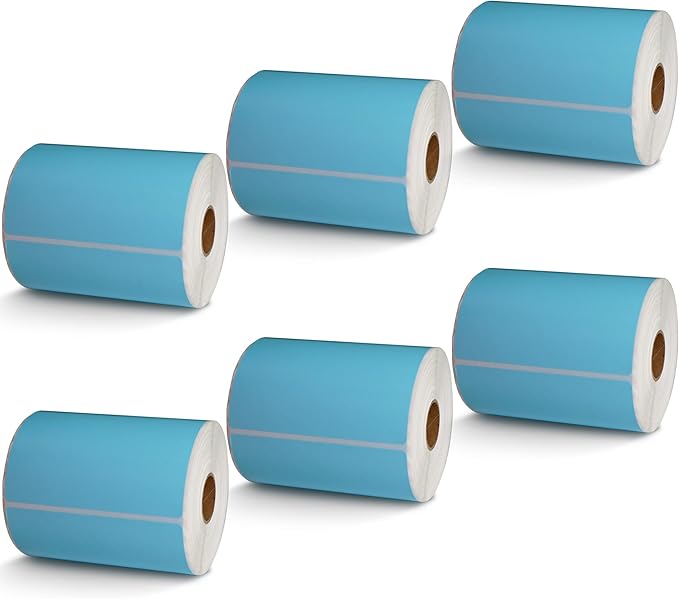 BETCKEY - 4" x 3" Shipping & Multipurpose Labels Compatible with Zebra & Rollo Label Printer,Premium Adhesive & Perforated[Light Blue, 6 Rolls, 3000 Labels]
