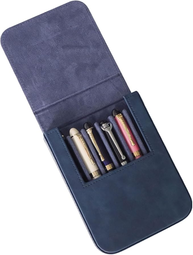 MIVLXLX Leather 6 Fountain Pen/Pencil Tray Case, Handmade, Magnetic Closure with Drawer Design, Gift Choice for Man/Woman/Office, 6 Slots（blue）