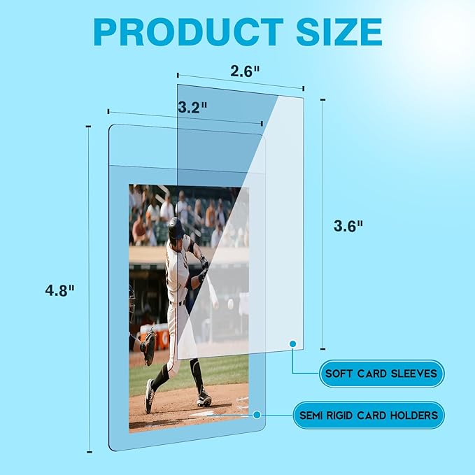 400ct Card Protectors - Includes 200ct Semi Rigid Card Holders & 200ct Soft Card Sleeves, Semi Rigid Baseball Cards Sleeves Protectors, Fits Graded Trading Cards, Semi Rigid Card Sleeve