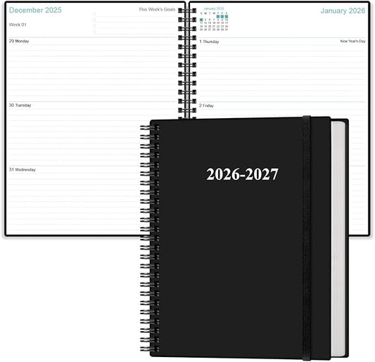 2026-2027 Planner - 18 Months Weekly & Monthly Planner from January 2026 - June 2027, Spiral Planners 2026-2027 with Elastic Closure, Inner Pocket, Medium 8.5" x 11", Black