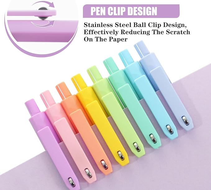 Piochoo Gel Pens, 8pcs Black Ink Pens Ballpoint Smooth Writing,0.5mm Cute Pens for Journaling Writing, Cute Office School Supplies Christmas Stocking Stuffers Gifts for Women Nurses