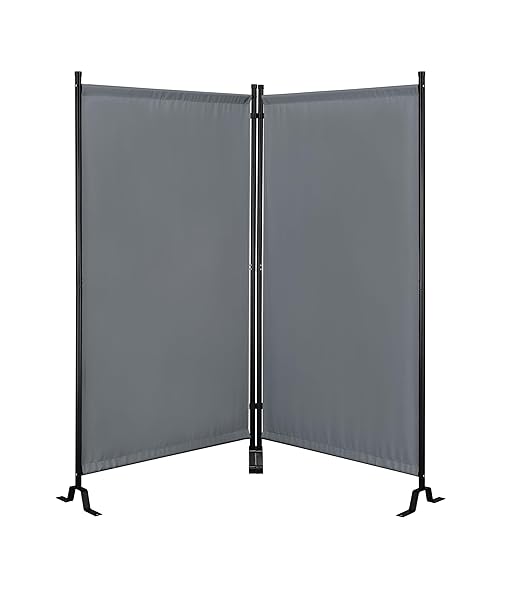 Proman Products - Galaxy 2 Panel Section Privacy Folding Screen Divider, Water Repellent Fabric Room Divider with Black Powder Coated Metal Frame for Indoors or Outdoors (Gray)