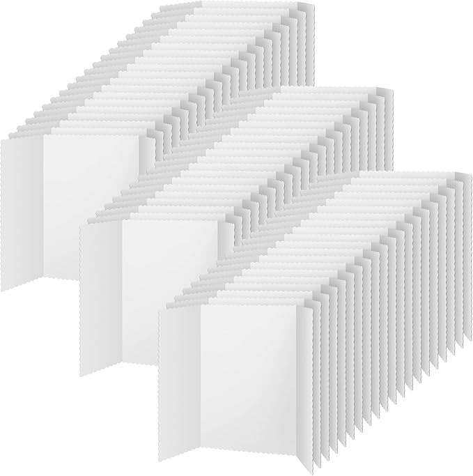 Ctosree 100 Pcs 14 * 22 Inch Tri Fold Poster Board Bulk, Science Fair Project Display Paperboard, Single Wall, Lightweight Presentation Board (White)