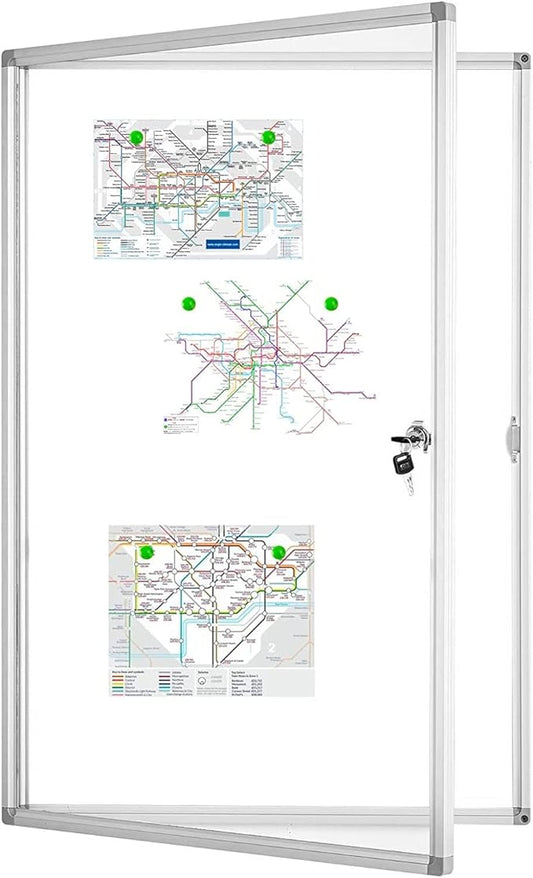 BEST BOARD Lockable Magnetic Enclosed 36x24 inches Dry-Erase whiteboard, Tamper-Resistant Wall-Mounted Display whiteboard, Aluminum-Framed Window whiteboard (White)