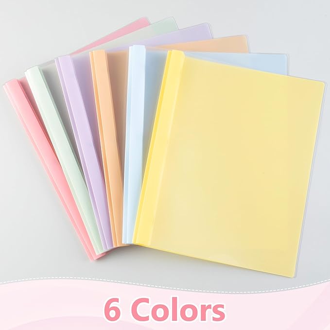 Feifeiya 48 Pack Plastic Report Covers with 3 Prongs Presentation Folders Bulk, 100 Sheet Capacity, Clear Front Report Covers for Presentation Document Paper School Office Supplies (Fresh Colors)