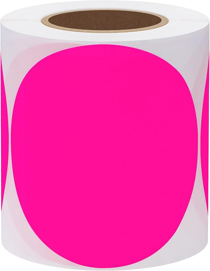 Hybsk Round Color Coding Circle Dots Labels Warehouse Inventory Organizer Stickers (3 inch, Fluorescent Pink)