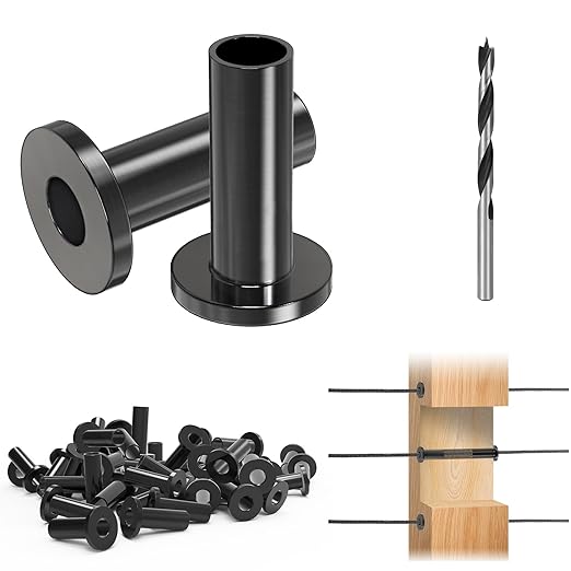 Steel DN Mate 200 Pack Stainless Steel Protector Sleeves for 1/8”, 5/32", 3/16" Wire Rope Cable, Black Cable Railing Kit Hardware for Wood Post, T316 Marine Grade DB58