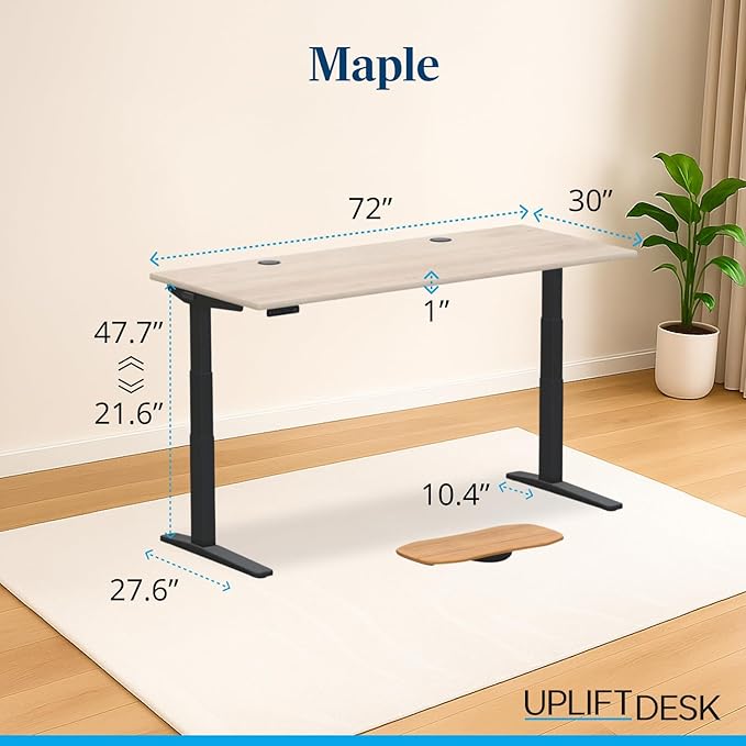 UPLIFTDESK V3 2-Leg Maple Laminate Wood Standing Desk – Adjustable Height, Advanced 1-Touch Memory Keypad, Under Desk Cable Management, Wire Grommets & Rocker Board (Black C-Frame, 72 x 30 inch)