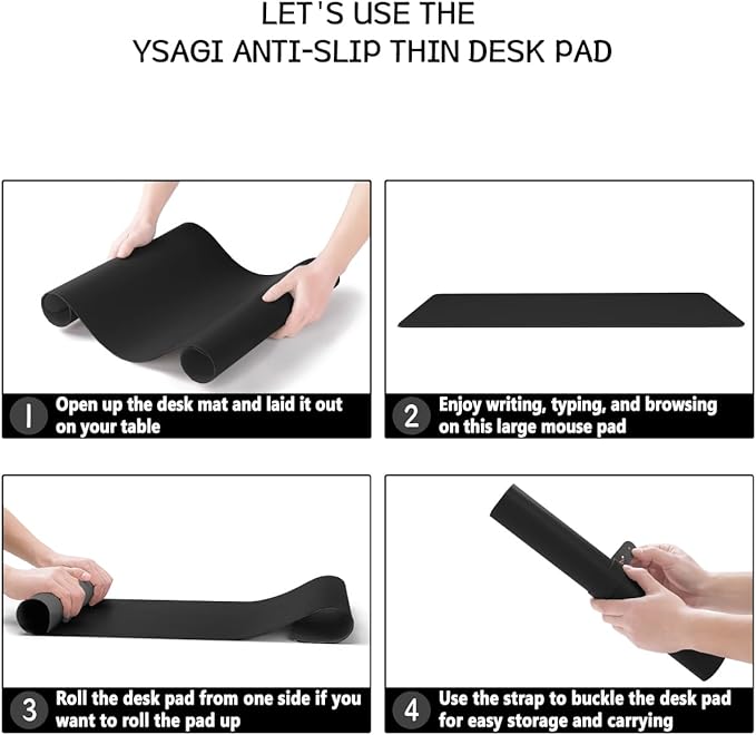 YSAGi Non-Slip Leather Desk Pad Long Size, Waterproof Laptop Computer Desk Keyboard Mat, Table Protector Blotter Mat, Large Mouse Pad for Office/Work/Home/Decor(Black, 47" x 17")