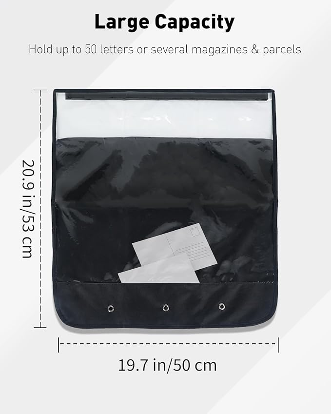 Uniclife Black Mail Slot Catcher for Door, 20.9"x 19.7" Large Capacity Letter Catcher Letterbox Catcher, Front Door Mail Catcher with Hook and Loop Fasteners, Indoor Post Catcher Bag