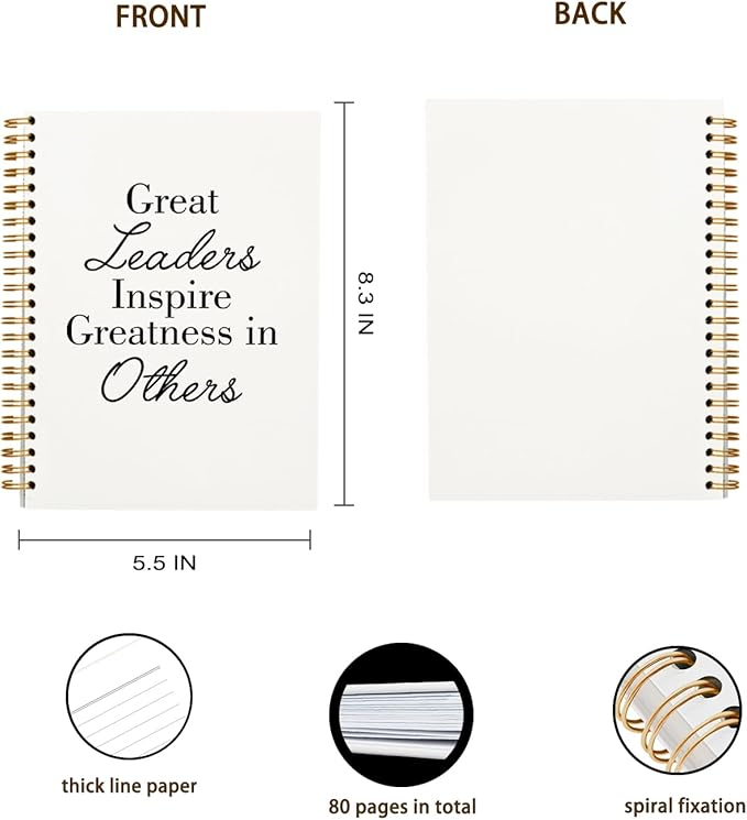OXW Thank You Gifts for Leader, Meeting Notebook for Work, Appreciation Gift for Boss Manager Mentor, Office Supplies Leadership Gifts, White College Ruled Hardcover Spiral Notebook 5.5 x 8.3