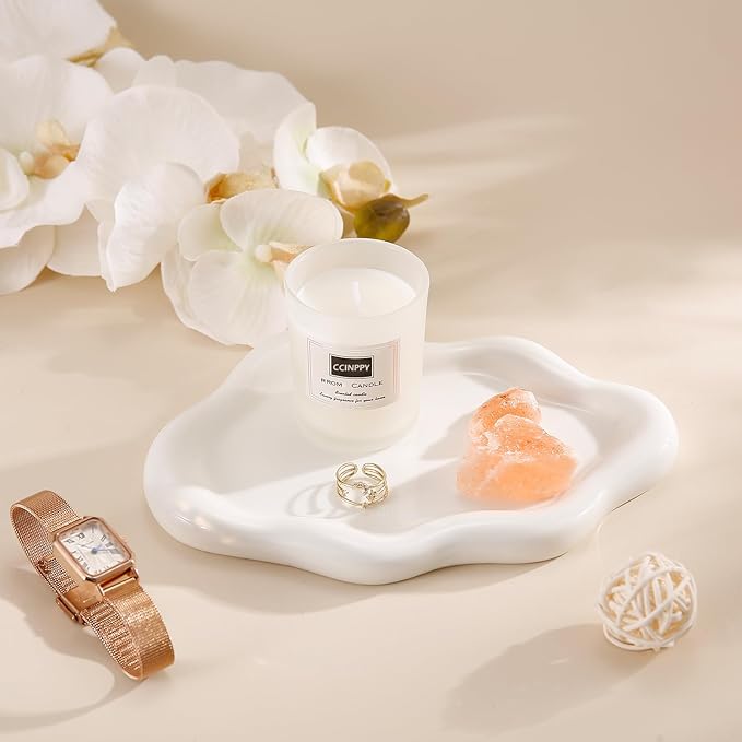 CCINPPY Ceramic Jewelry Tray Trinket Dish, Decorative Cloud Vanity Key Tray for Women, Ring Holder Dish, Cute Jewelry Plate Bowl Room Decor Aesthetic, White, Large