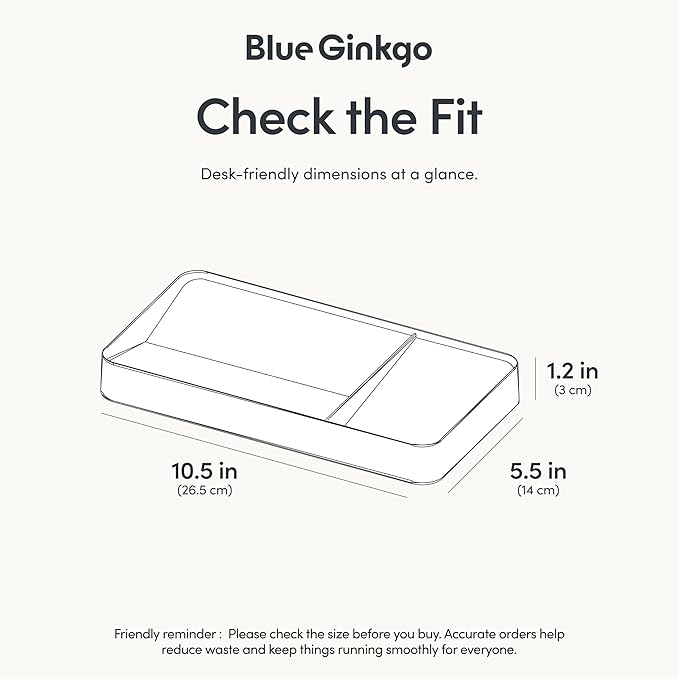 BLUE GINKGO Desk Tray – Korean-Made Organizer for Notes, Pens, Pencils, and Accessories (Double-sided, White)