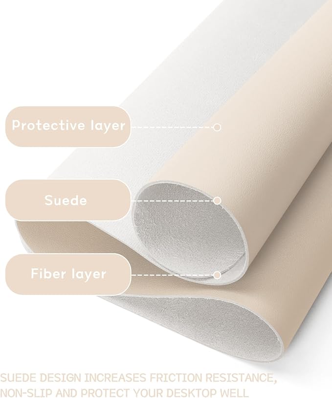 YSAGi Non-Slip Leather Desk Pad, Desk Matt for Desktop, Waterproof Laptop Computer Keyboard Mat, Table Protector Blotter Mat, Large Mouse Pad for Office/Work/Home/Decor(Beige, 35.4" x 17")