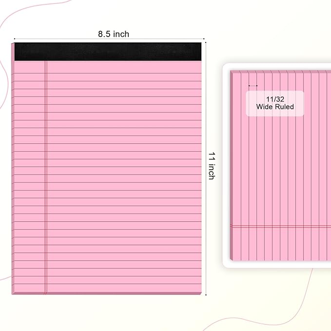 AILZFEI Legal Pads 8.5 x 11 Wide Ruled - Note Pads 30 Sheets/Pad - 20lb Colored Notepad Paper - Perforated Notepad with Sturdy Back - Pink, Purple, Yellow, Green, Blue, White