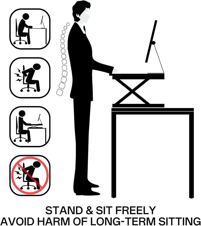 37 Inch Standing Desk Converter - Manual Pneumatic Spring, Two Monitor Stable Standing Desk Converter, 5.9"to18.8"Height Adjustable Laptop Workstation With Keyboard Tray For Home, Company(Tiger Brown)