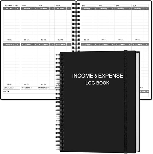 Heveboik Income & Expense Log Book - A4 Income and Expense Tracker for Small Business, Accounting Bookkeeping Tracking for Woman and Man, 8" x 10.5", Black