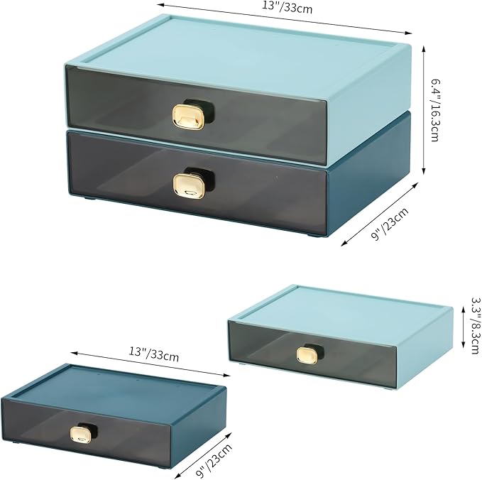 OSteed Spacious Desktop Storage Box, 1 Large Storage Drawer, Stackable Office Desk Drawer Organizer and Accessories, Printer Paper Organizer, Blue Plastic Drawers for Workspace & Home