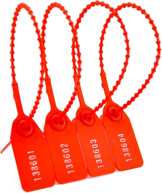 1000Pcs Plastic Tamper Shipping Seals Pull-Tite Security Seal Signage Numbered Fire Extinguisher Tags Zip Ties Labels Disposable Self Locking for Logistics, Luggage,Transport (Red, 1000pcs)