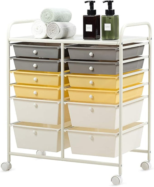 Giantex 12 Drawer Rolling Storage Cart Tools Scrapbook Paper Office School Organizer (Yellow)