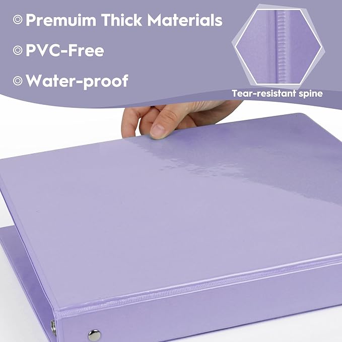 CIXILDTS 1-Inch Binders, Standard 3 Ring Binder Fit Letter Size Paper, Presentation Round Ring Binders, 6-Pack, Purple