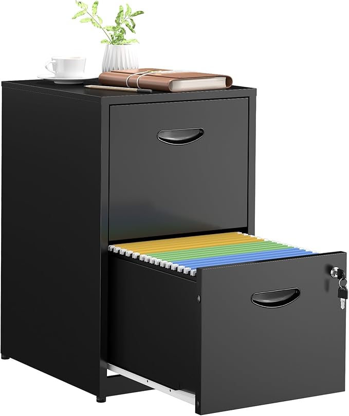 SteeLoong 2 Drawer File Cabinets,Metal Office File Cabinet with Lock,Black Filing Cabinets for Home Office,Vertical Modern File Cabinet Office Two Drawers for Hanging Letter,Assembly Required