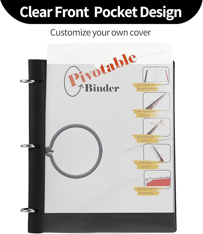 Tashkummy 360 Degree Pivotable Binder, Upgraded 3 Ring Binder 1 inch, Flexible Binders 3 Ring, Foldable Three Ring Binders- Black