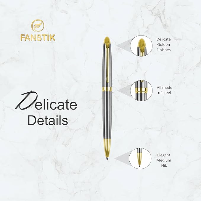 FANSTIK Customized BallPoint pen with name (MADE IN USA), stainless steel, Silver and gold, luxury engraved pen personalized for men and for women. (BallPoint Silver-Gold)