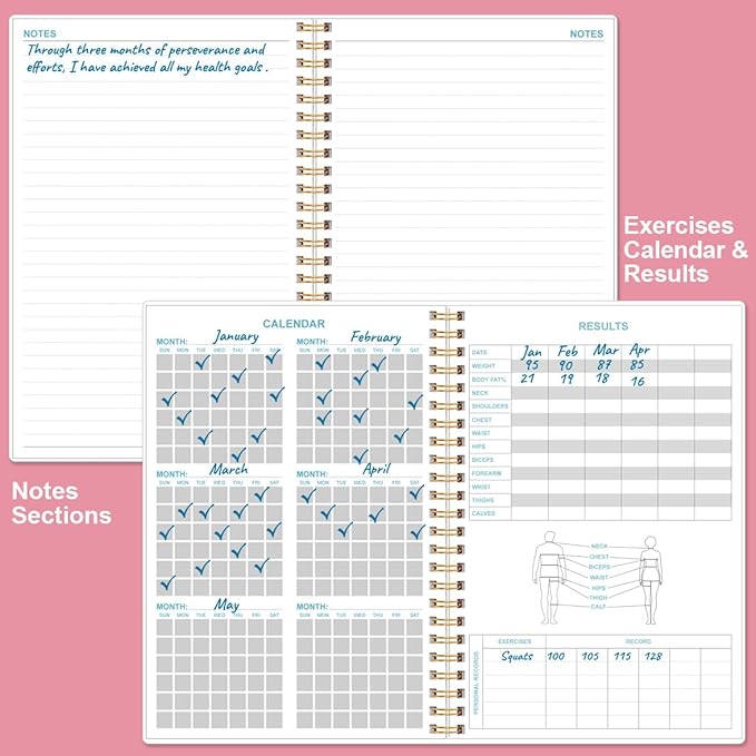 Fitness Journal for Women & Men - A5 Workout Journal/Planner Daily Exercise Log Book to Weight Loss, Gym, Muscle Gain, Bodybuilding Progress - Daily Personal Health & Wellness Tracker, Spiral-Bound, 5.8" x 8.3", Pink