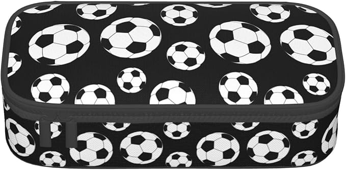 Black And White Soccer Ball Pencil Case Big Capacity Storage Pencil Pouch Stationery Bags With Zipper Portable Pen Holder Box Organizer For Boys Girls Teens Student College School Office Supplies