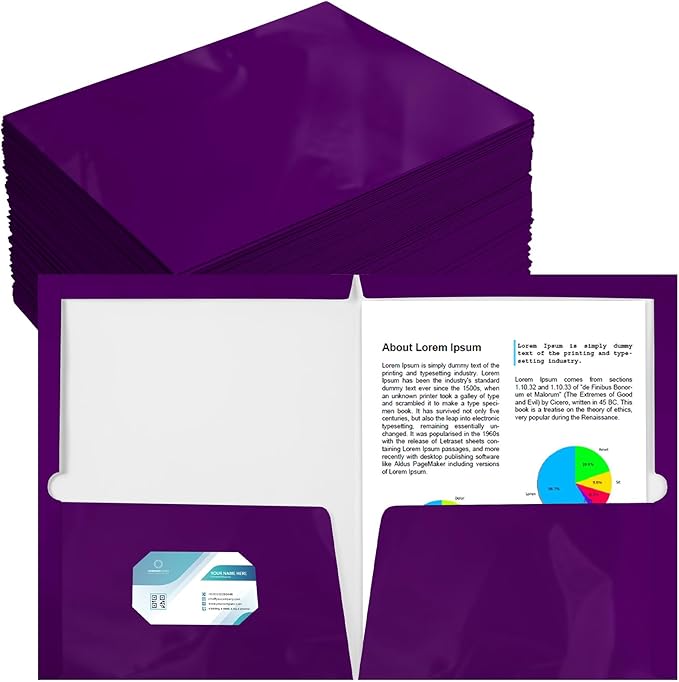 Yeaqee 100 Pack 2 Pockets Glossy Laminated Paper Folder First Day of School Presentation Folder Letter Size Two Pocket File Portfolio Holder Back to School Items Bulk for Teacher Office (Purple)