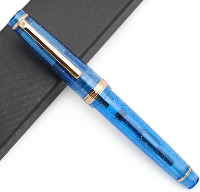 JINHAO 82 Fountain Pen (Transparent Fluorescent Blue,Fine Nib 0.5mm)