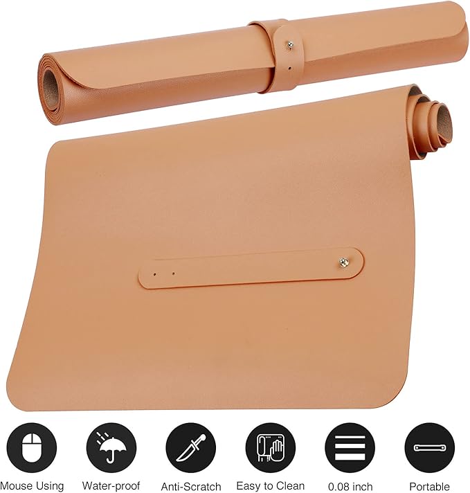 Boutilon Leather Desk Pad Protector,Non-Slip Mouse Pad,Laptop Desk Pad,Office Mouse Mat,Waterproof Leather Desk Blotter,Desk Writing Pad for Office and Home (M-Orange Pink,30"x14")